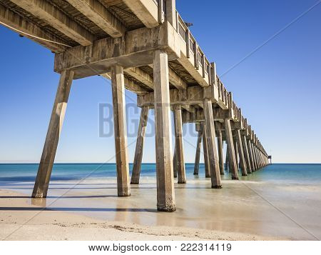 Pensacola Beach Pier is located on Casino Beach. The pier is 1,471 feet long, and boasts some of the best fishing in the area. The pier has concrete pillars for added support and stability.