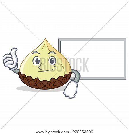 Thumbs up with board snake fruit character cartoon vector illustration
