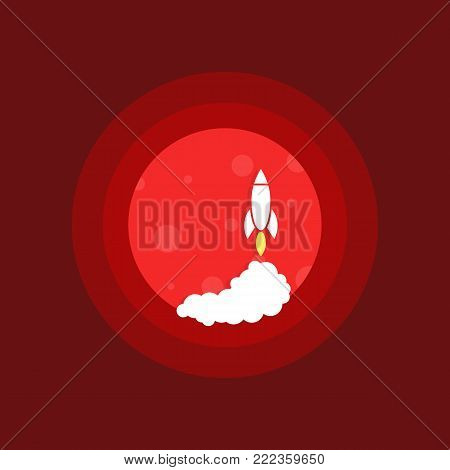 launch space rocket on mars. concept of humanity as an interplanetary species or planets exploration and research. simple flat trend modern round logotype graphic design isolated on red background