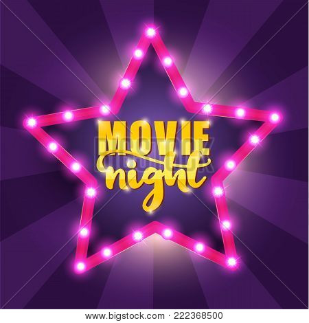 Movie Night Banner design on purple background. Vector illustration.