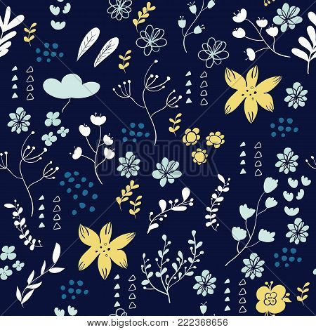 Seamless pattern design with floral elements. Vector illustration.