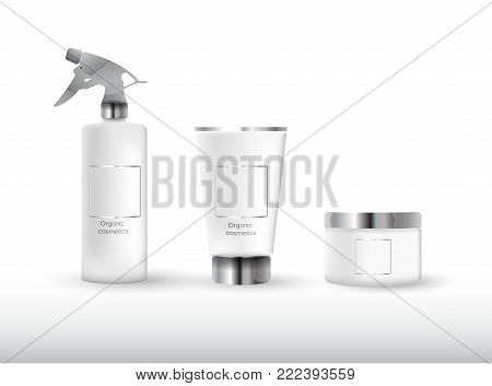 Realistic cosmetic bottle mock up set package. 
Cosmetic brand template.3d cosmetic bottle. Vector cosmetic packaging. Blank cosmetic package. 
Cosmetics beauty products.