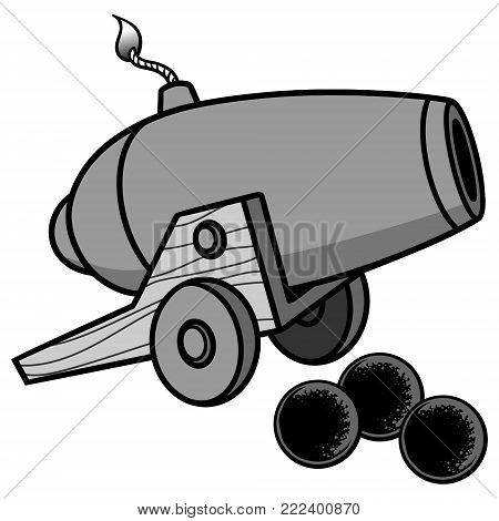 Cannon Illustration - A vector cartoon illustration of a cannon with some cannon balls.