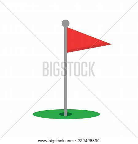 Red golf flag isolated on white background. Golf flag icon. Vector stock.