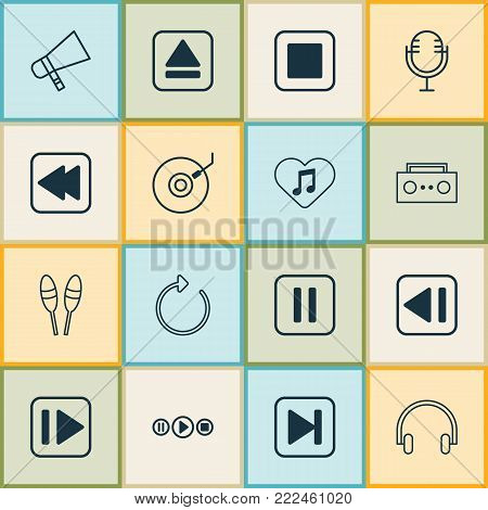 Audio icons set with bullhorn, headset, broadcast and other reload elements. Isolated vector illustration audio icons.