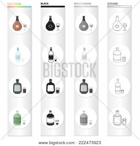 Chocolate liqueur, absinthe, alcohol, vodka, herbaceous liquor. Alcohol set collection icons in cartoon black monochrome outline style vector symbol stock illustration .