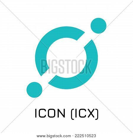 Vector illustration crypto coin icon on isolated white background ICON (ICX). Name of the crypto currency and the short trade name on the exchange. Digital currency