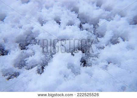 Melting snow in the evening with water drops