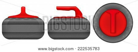 Set of Curling Stones with handle. Equipment for sport game. Vector Illustration isolated on white background.