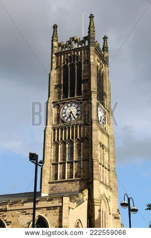 Huddersfield, UK - town in Kirklees region of West Yorkshire. Parish Church of St. Peter, Kirkgate.