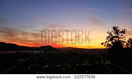 Red, Yellow and Blue Sunset over Los Angeles