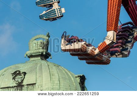 Dome of the monastery Klosterneuburg (Austria) during the funfair Leopoldimarkt
