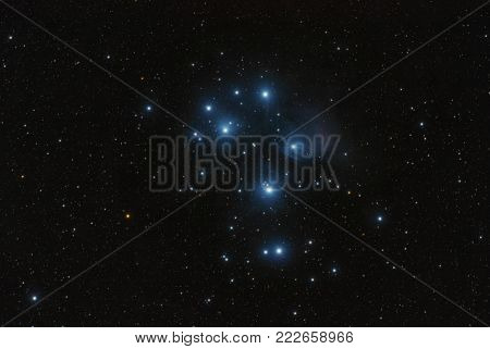 The Pleiades - the best known open cluster in the sky. They owe their popularity mainly to the fact that they can be admired even with the unaided eye. This cluster is located in the constellation of the bull and is about 444 light years away from us.