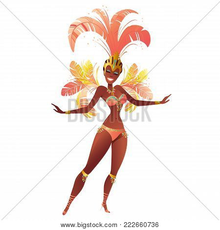 Set of Brazilian samba dancer. Vector carnival girl wearing a festival costume is dancing.