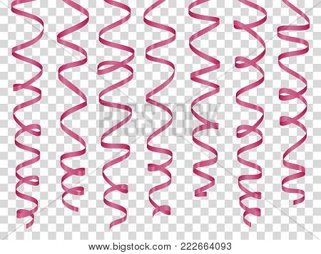 Curly ribbons set on transparent background. Stock vector illustration