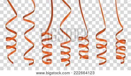Curly ribbons set on transparent background. Stock vector illustration