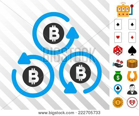 Bitcoin Mixer Rotation pictograph with bonus gamble graphic icons. Vector illustration style is flat iconic symbols. Designed for gambling apps.