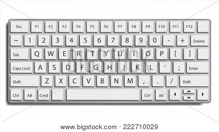 Desktop Keyboard Vector. 3D Realistic Classic Computer Keyboard Mockup. Isolated On White Illustration
