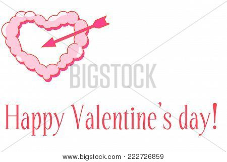 Postcard happy Valentine`s day, pink heart on white background