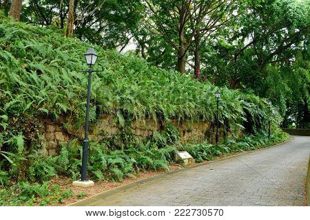 Remains of fort walls at Fort Canning in Singapore.