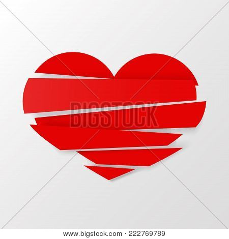 Red Stripes broken heart vector on white background. Could be used as icon, sign, symbol, flag, sticker, badge. Vector icon. Stock clipart.