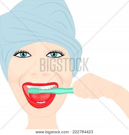 A girl cleening teeth vector illustration on a white background