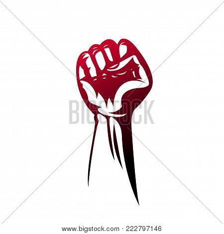 Protest poster, raised fist held in protest. Vector illustration