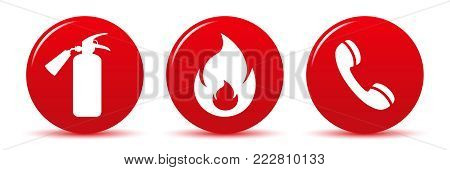 Fire safety vector web icons isolated on white background
