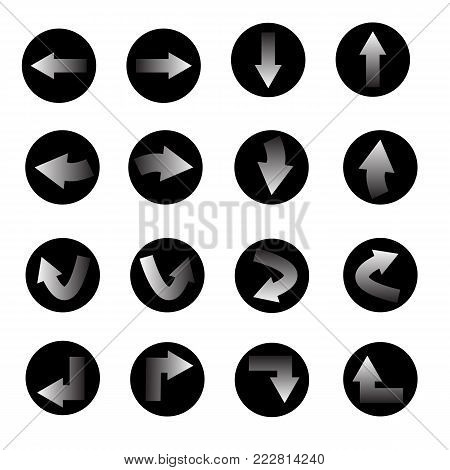 gray arrow sign in black circle icon. black and white arrow sign. flat style.