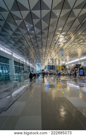 Jakarta, Indonesia: November 2017 : Jakarta (Soekarno-Hatta) International Airport Terminal 3. Jakarta Aiport is the largest airport in Java and the Terminal 3 is a new terminal opened in 2016.