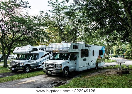 Canada Ontario 30.09.2017 Parked RV camper car of Cruise America at KOA Campground