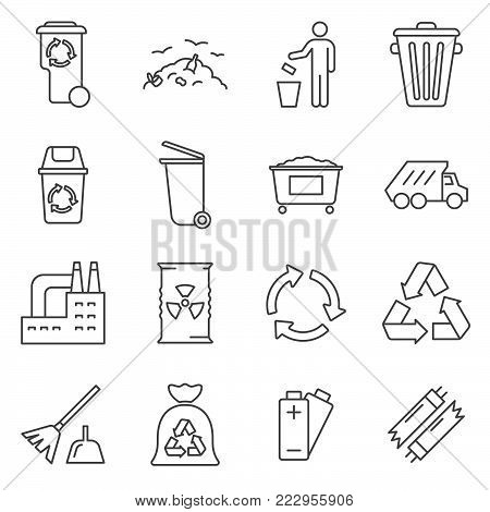 Simple Set of disposal Related Vector Line Icons. Contains such Icons as garbage, recycling, trash, scrap, rubbish, waste and more.