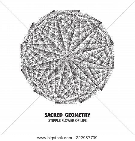 Abstract dot symbol sacred geometry phyllotaxis. Isolated halftone symbol. Opposite spirals vector illustration