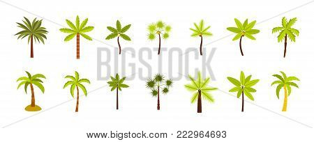 Palm tree icon set. Flat set of palm tree vector icons for web design isolated on white background