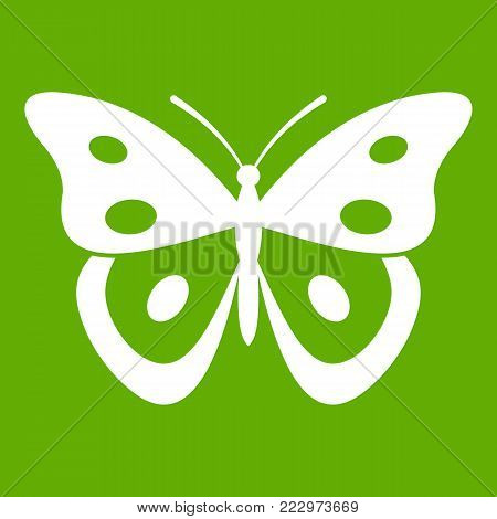 Butterfly icon white isolated on green background. Vector illustration