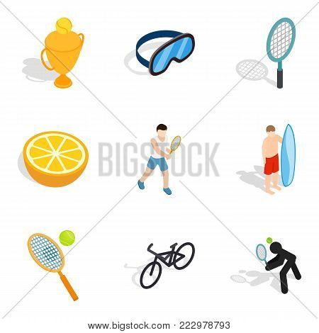 Motor skill icons set. Isometric set of 9 motor skill vector icons for web isolated on white background