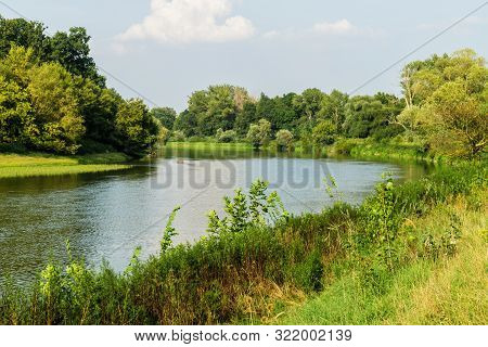 Morava River, Slovak-austrian Natural Border Near Bratislava. Sunny Summer Day.