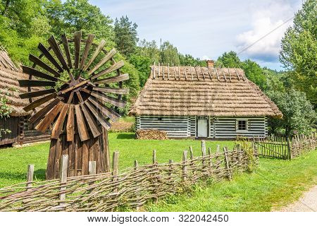 Sanok,poland - August 15,2019 - View At The Wooden Houses Of Rural Architecture Museum In Sanok. The