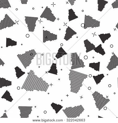 Black Line Tornado Icon Isolated Seamless Pattern On White Background. Cyclone, Whirlwind, Storm Fun