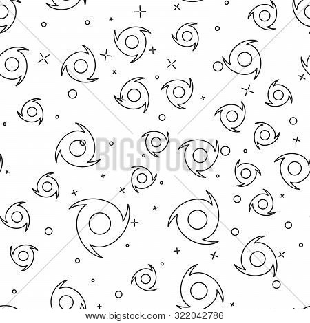 Black Line Tornado Icon Isolated Seamless Pattern On White Background. Cyclone, Whirlwind, Storm Fun