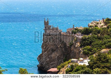 Gaspra, Crimea - July 7. 2019. Castle Of Swallows Nest On Cape Ai-todor Of Black Sea Coast