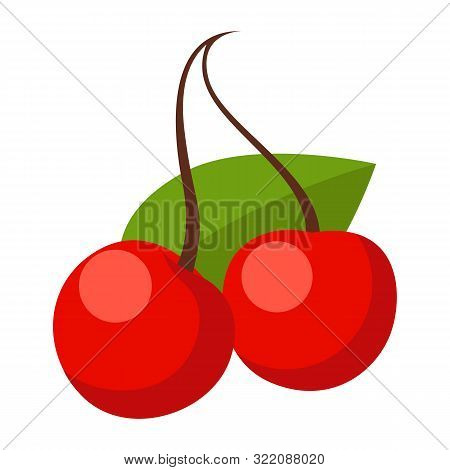 Red Cherry Vector Icon. Red Cherry Isolated On White Background