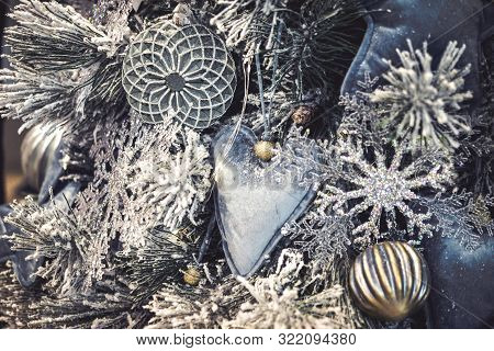 Decorative Snow-covered Christmas Tree Decorated With Decorative