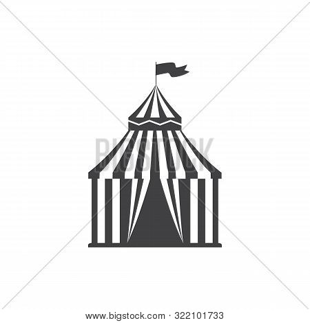 Holiday Symbol Is Black Shapito Circus Tent Flat Vector Illustration Isolated.