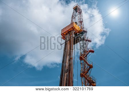 Oil And Gas Drilling Rig. Oil Drilling Rig Operation On The Oil Platform In Oil And Gas Industry. Pe
