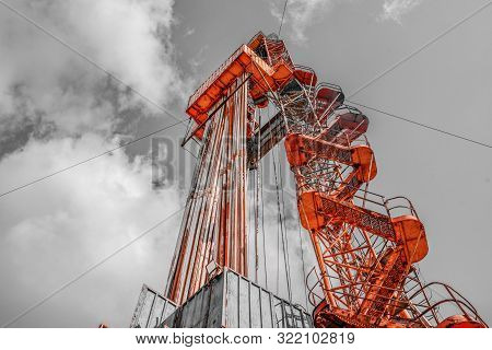 Oil And Gas Drilling Rig. Oil Drilling Rig Operation On The Oil Platform In Oil And Gas Industry. Pe