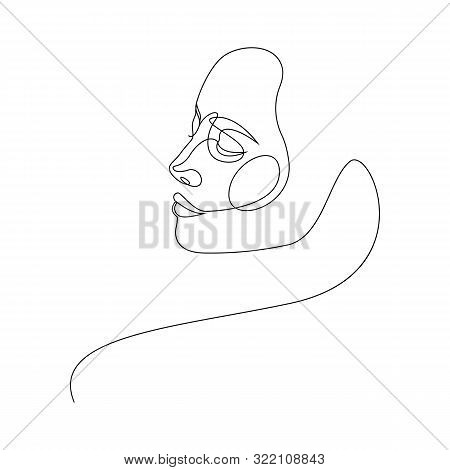 One Line Girl Or Woman Portrait Design. Hand Drawn Minimalism Style Vector Illustration