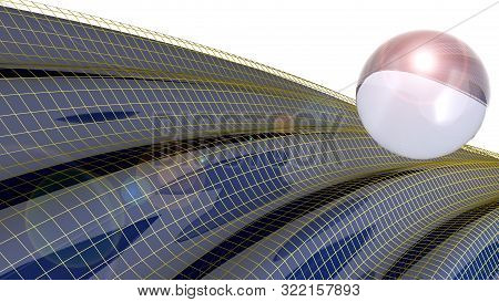Glass Sphere Over A Blue Waving Sufrace - 3d Rendering Illustration