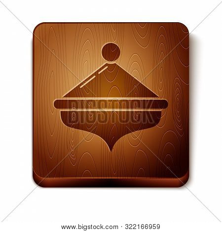 Brown Hanukkah Dreidel Icon Isolated On White Background. Wooden Square Button. Vector Illustration