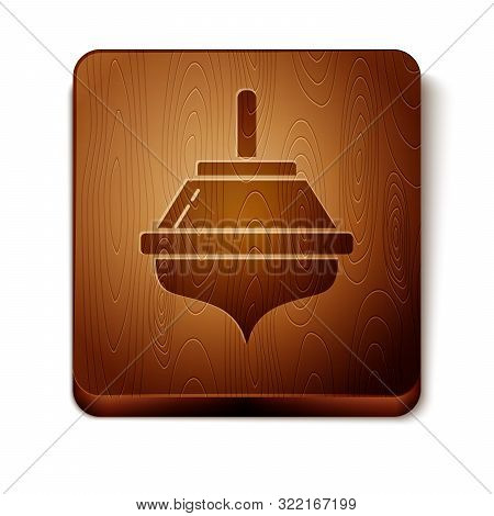 Brown Hanukkah Dreidel Icon Isolated On White Background. Wooden Square Button. Vector Illustration